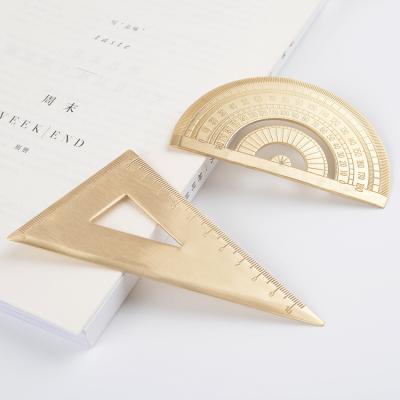 China Wholesale Bulk Eco-friendly Brass Triangular Protractor Ruler Scale Metal Teaching Ruler For School for sale