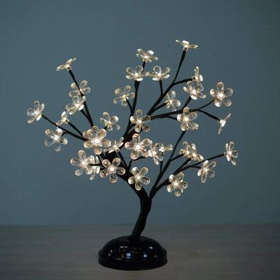 China Modern Christmas Tree Holiday Wedding Dining Room Living Room 3 AA Battery Cable Table Lamp 28 Lights Cherry Blossom Hookups for sale