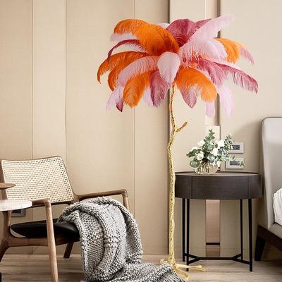 China Modern Nordic Luxury Feather Floor Lamp Modern LED Ostrich Feather Lamp With Remote Control For Living Room Home for sale