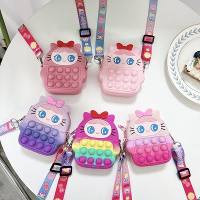 China 2022 Cute Reusable Cartoon Women Wool Cat Princess Pop It Coin Purse Shoulder Wallet Bag Silicone Cat Pop It Wiggle Bubble Coin Purse for sale