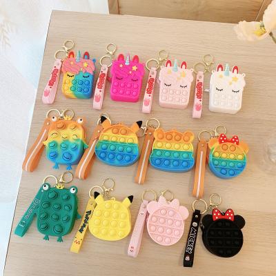 China Mini Fashion Unicorn Pop It Coin Purse Toss Key Chain Silicone Cartoon Bubble Toy Frog Cat Unicorn Pikachu Pop It Coin Key Chain Purse for sale