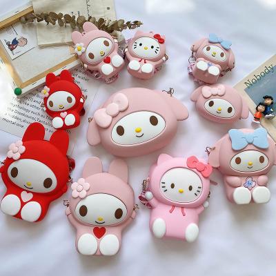 China Cute fashion kawaii cartoon purse messenger bag wallet my melody shoulder body bag silicone cross purse for sale