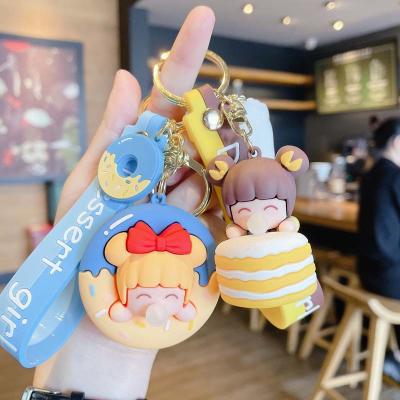 China Fantasy Cartoon 3d Self-defense Key Chain Colorful Dessert Girl Key Chain Safety Figure Food Key Chain for sale