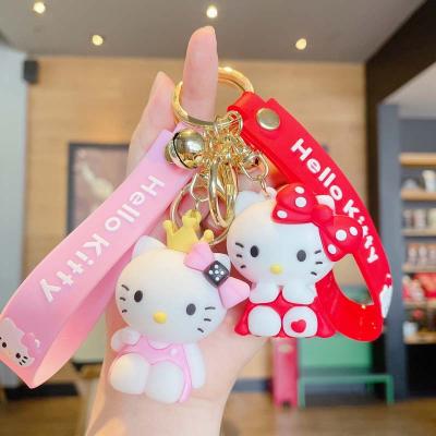 China Cute 3D Hello Kitty Silicone Key Chain PVC Kawaii Cartoon Character Key Chains Ring Self Defense Hello Kitty Pendant Key Chain for sale