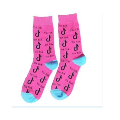 China 2021 Hot Sale Breathable Purple Yellow Black White Pink Pattern Cotton Tik Tok Tiktok Socks For Match Bag for sale