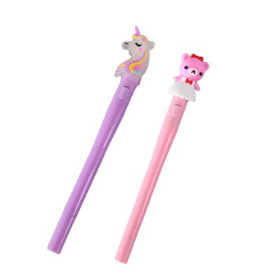 China Normal gel pen 0.5mm stationery unicorn kawaii silicone pens writing multifunction cute cartoon logo pen with led for kids for sale