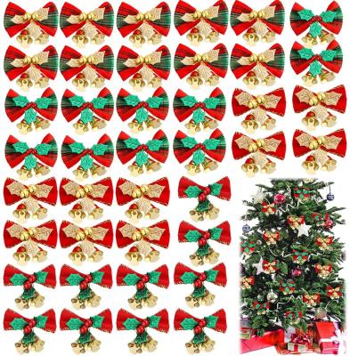 China Wholesale Fashion Christmas Tree Decoration Glitter Bow Ribbon Bow Colorful Mini Canvas Bow For Christmas Tree Decoration for sale