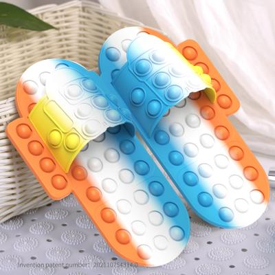 China 2022 fashion trend home men women silicone rubber pop it slippers new push bubble person pop it slipper for sale