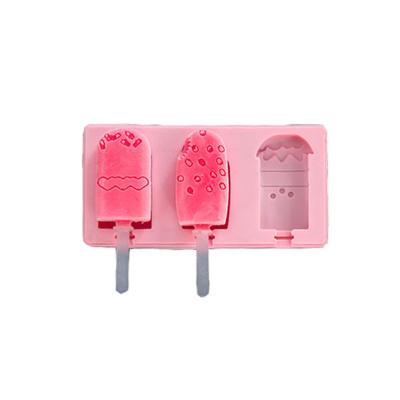 China 3 Cavities Stored Ice Cream Popsicle Mold Silicon Ice Cream High Quality Frozen Molds for sale