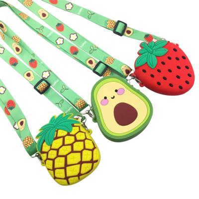 China Fashion Cute Cartoon Fruit Pineapple Strawberry Pear Avocado Silicone Pocket Zipper Mini Coin Purse Wallet for sale