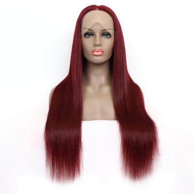 China Red Straight Sheer Lace Front Human Hair Wigs 99J Burgundy 13x4 HD Body Wave Lace Front Human Hair Wigs for sale