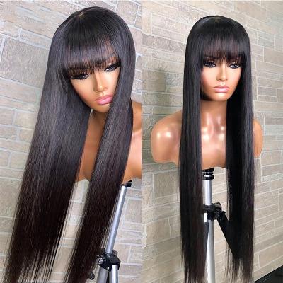 China Machine Made Brazilian Body Wave Full Cuticle Aligned Raw Virgin Staight Hair Wig With Bangs Non Lace Glueless Wigs For Black Women for sale