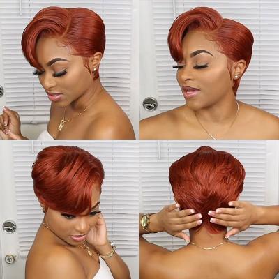 China Wholesale Indian Transparent Lace Front Wig Straight Short Pixie Ginger Orange 13x4 Virgin Water Wave Cut Hair Wigs For Black Women for sale