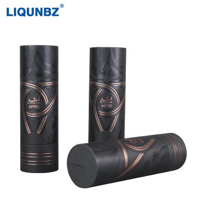 China Recyclable Cardboard Cylinder Glass Bottle Perfume Black Stamping Paper Can Round Packaging Box Cosmetics Essential Oil Customized Paper TU for sale