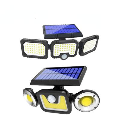 China Outdoor Garden Wall Light Three Heads 83 Cob Solar Collector 3 Led Powered Security Lights for sale