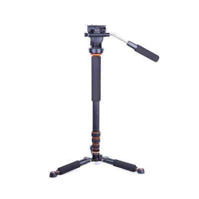 China Free shipping Q228C carbon fiber dslr carbon fiber boat video camera digital monopod with 63 inch monopod handle liquid panhead tripod base for sale