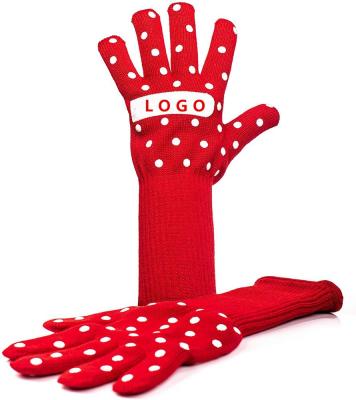 China Oven Gloves heat resistant dotted with silicone Oven Mitts with extra long sleeves to prevent forearm burns for sale