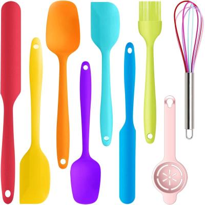 China 9 Piece Disposable Silicone Heat Resistant Non-Stick Colorful Spatula Set For Kitchen Cooking Mix BPA Free Dishwasher Safe for sale