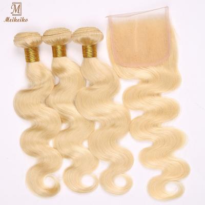 China Brazilian Body Wave Meikeiko Virgin Hair 3 Bundles With 4*4 Lace Closure 613 Blonde Body Wave for sale