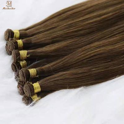 China Silky Straight Wave European Meikeiko Virgin Hair Hand Tied Hair Weft Natural Double Ended Hair Extensions Handmade Bundles for sale