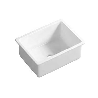 China Without Faucet Kitchen White Ceramic Embedded Type Sink Single Bowl 27 Inches Retangular Basin Handmade Undermount Sink for sale