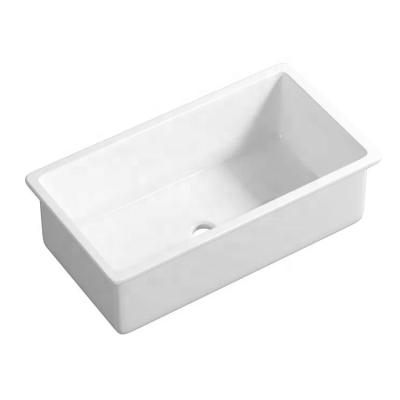 China Without Faucet Wholesale Handmade Ceramic Kitchen Sink Retangular White Embedded Type Sink Undermount Basin 30Inches for sale