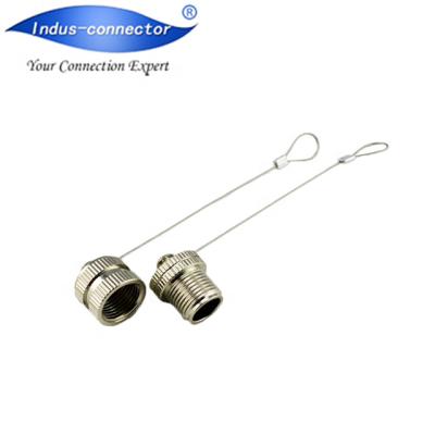 China M12 plug and socke waterproof m12 male female dust plug with chain for sale