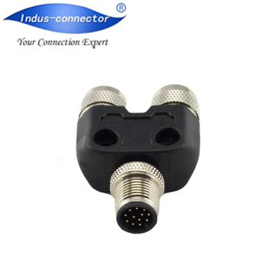 China Sensor Phoenix m12 Male To Female 12 Pole A Code Coaxial Y Splitter for sale