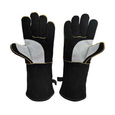 China High-performance slot anti-slip whip welding gloves/welding gloves for welder cat /safety leather glove-black for sale