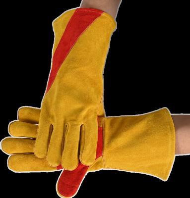 China General Work 14 Inch Gauntlets Cowhide Leather Safety Heat Resistant Welding Gloves With Thick Lining for sale