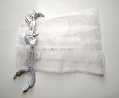 China Recyclable Cheap Drawstring Bag Organza Pouch Bag With Logo On Ribbon for sale