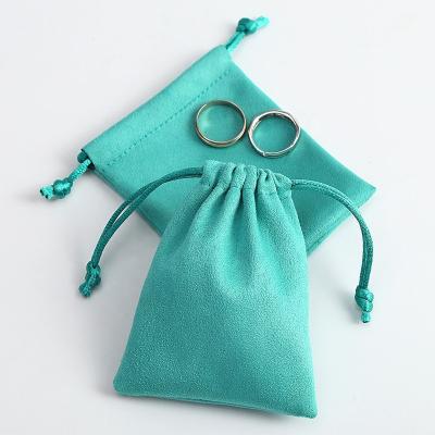 China Small Gift Recyclable Luxury Green Suede Jewelery Customized Pouch Rope Handle Cotton Bag Strap With Logo for sale