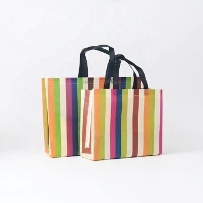 China Strip Pattern Handled Grocery Laminated Non Woven Bag Retail Online Shopping for sale