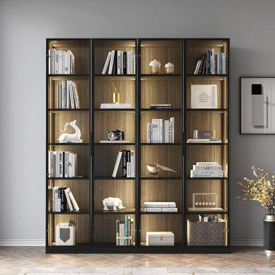 China High Quality Multifunctional Combination Adjustable High Quality Glass Door Display Bookcase Book Shelves Wooden Wine Cabinet With Smart Led Light for sale