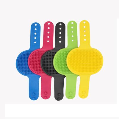 China Dog Grooming Brush Pet Shampoo Bath Comfy Massage Brush Rubber Stocked Comb with Adjustable Ring Handle for sale