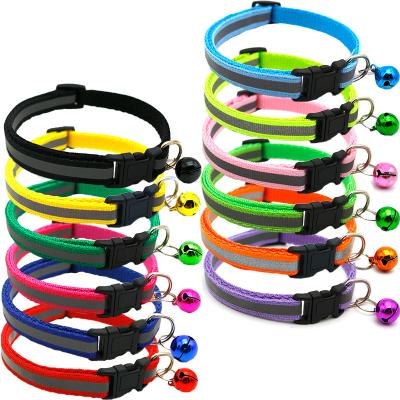 China Durable Multi-colors Stocked Cat Collar Pet Supplies Reflective Adjustable Pet Collar Bells for sale