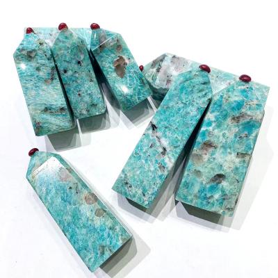 China Natural Crystal Point Wand Energy Mineral Symbiont gemstones from Europe tower Amazonite Crystal Pillar for sale for sale