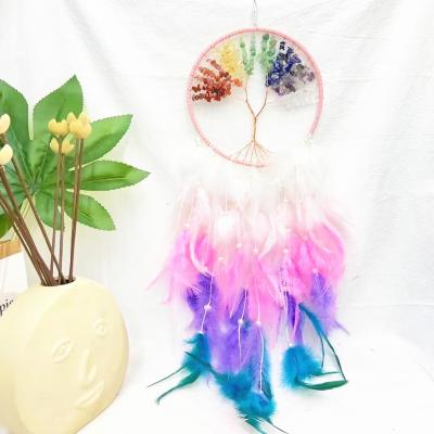 China Wholesale Natural Handmade Home Crystal Dream Catcher Wind Chimes Feather Tree Crystal Life Europe Healing Craft Gift Hanging Ornament for sale