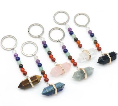 China Natural Crystal Pendant Yoga Seven Chakras Stone Car Key Ring Europe Stone Key Chain for sale