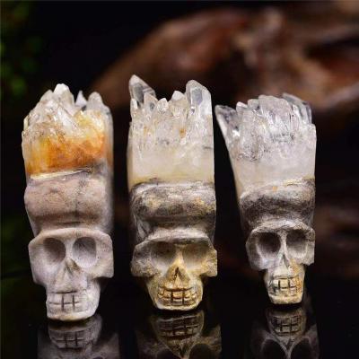 China Europe Skulls Statue Reiki Crystal Carving Crafts Rough Clear Quartz Group Natural Stone Skulls For Wicca Gift for sale