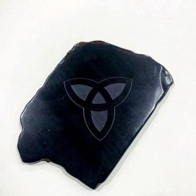 China Europe Natural Obsidian Polished Crystal Rune Plate Stone Quartz Irregular Crystal Coasters For Decorate for sale