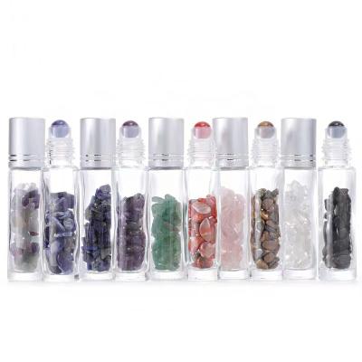 China Europe Crystal Therapy Stones Natural Gemstone Essential Oil Roller Bottle 10ml Glass Roll On Perfume Bottle Hot Sale for sale