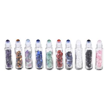 China Wholesale Europe Crystal Chip 10ml Crystals Perfume Bottle Crystal Gemstone Roller Ball Essential Oil Roller Bottle for sale