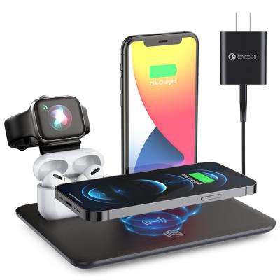 China 15W Smart Watch Wireless Charger Station 4 in 1 Charger for iPhone SS Huawei iWatch Airpods Home Office Charging Stand for sale