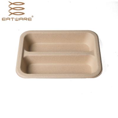 China Wholesale Disposable Frozen Food Tray 500ml 2 Compartment Disposable Mess Tray Disposable for sale