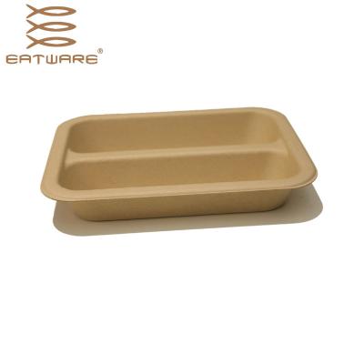 China 500ml 2 Compartment Biodegradable Chemical Free Inflight Lunch Box PFAS Disposable Airline Meal Trays Christmas Container for sale