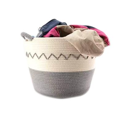 China Brand New Viable High Quality Cotton Rope Basket Fabric Storage Basket Handle Large Laundry Hamper for sale