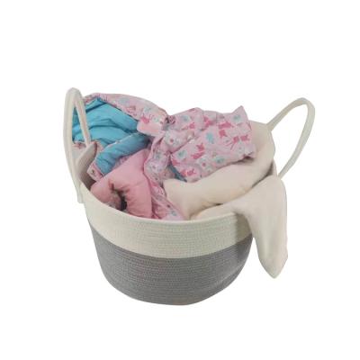 China Contemporary Factory Large Woven Cotton Rope Storage Laundry Basket With Rope Handle for sale