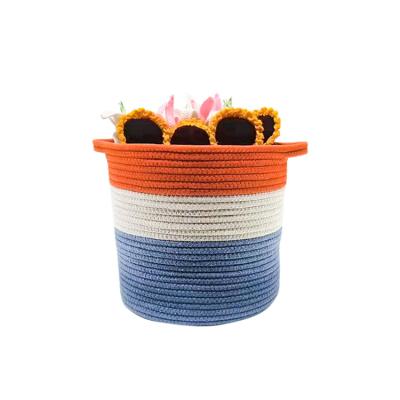 China Sustainable Large Round Laundry Hamper Storage Basket Cotton Rope Diaper Storage Basket Laundry Hamper for sale