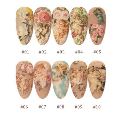 China Easy Apply 2021 Hot Selling DIY Designer Nail Art Stickers Angel Cupid Star Nail Sticker Set Baroque Style Manicure Product for sale